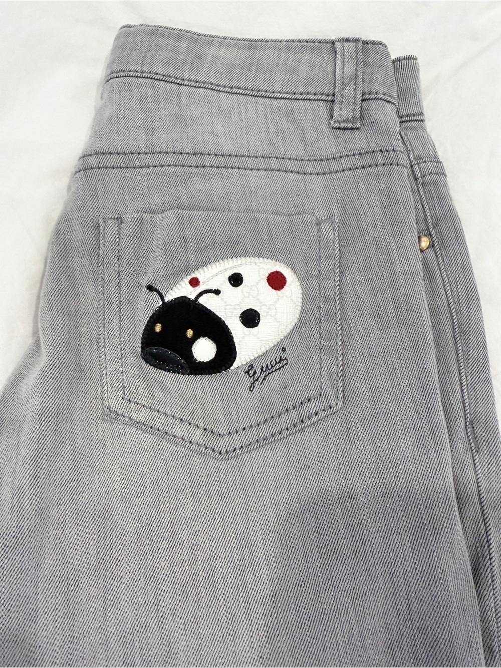 Gucci Gray Kids Jeans with Ladybug Patch